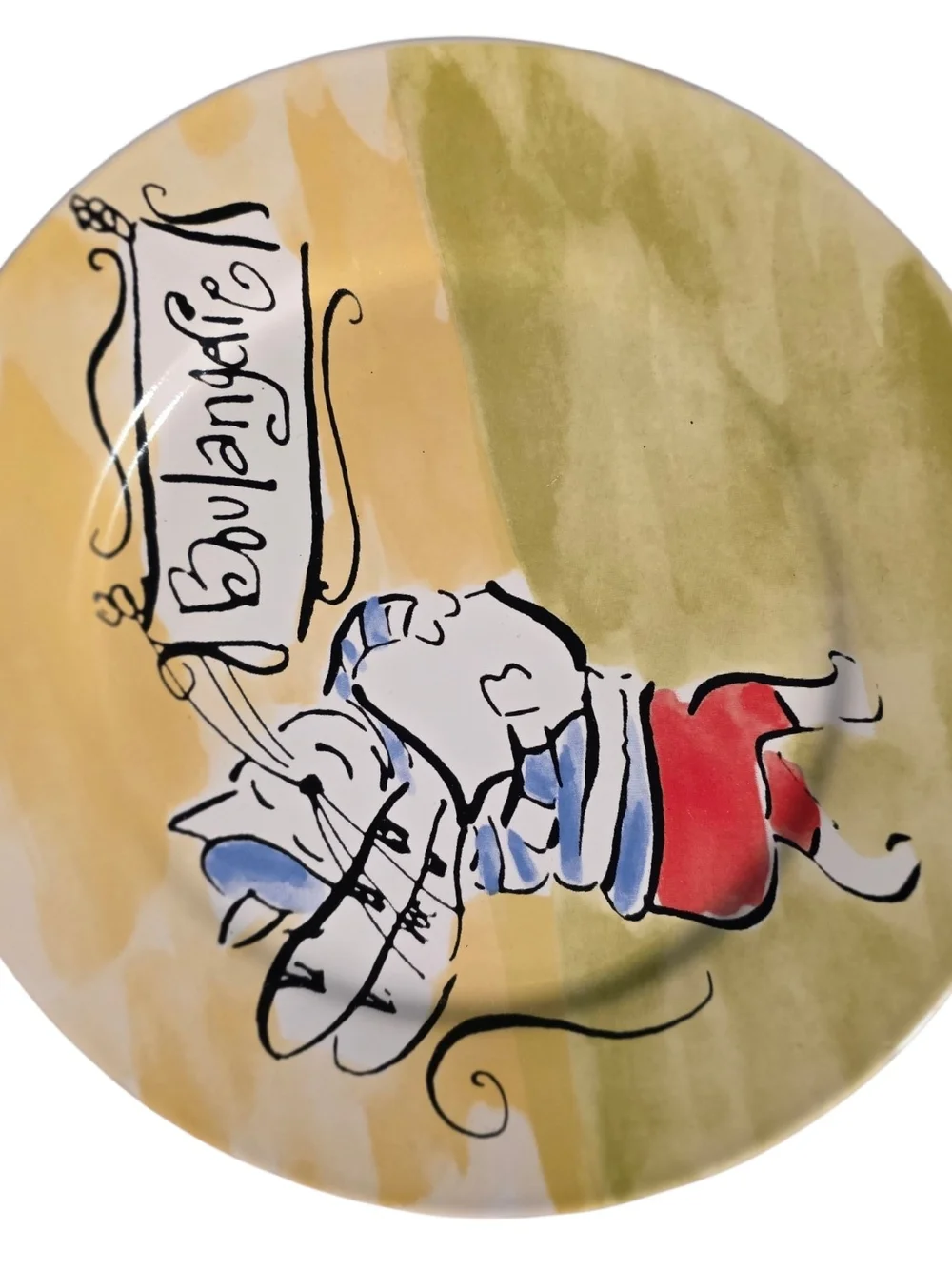 Rosanna Multicolor Parisian Cat Decorative Plates - Red, Blue, Yellow, Cream